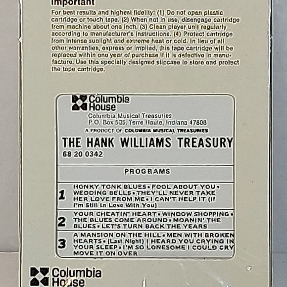 Columbia House 8-Track Tape by Hank Williams Treasury - Picture 2 of 6